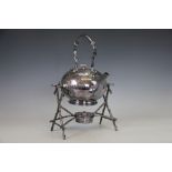 A Victorian silver plated spirit kettle, stand and burner,