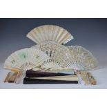 A collection of assorted fans, 19th century and later, to include; mother of pearl, carved ivory,