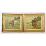 After George Derville Rowlandson, pair of oils on board, Horses in a field,