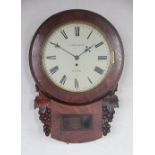 A 19th century mahogany drop dial wall clock, with enamel dial signed J.