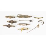 A selection of assorted late 19th/early 20th century bar brooches, to include; a bird set example,