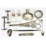 A collection of silver and plate, to include; a small silver flask Deakin and Franics, screw top,