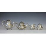 A four piece Continental silver tea service, stamped '800', each piece of sinuous,