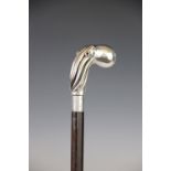 A Continental silver handled novelty walking cane, the silver handle modelled as a squid,