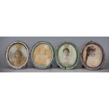 A set of four enamel and paste set portrait miniature frames, late 19th/early 20th century,