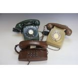 Three vintage telephones, to include; a bottle green example 706L GNA 66/1,