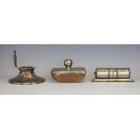 A silver capstan inkwell, Victor Luxemburg, London 1910, with glass liner,