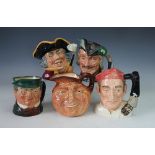 Five large Royal Doulton character jugs; Bootmaker from Williamsburg D6572, Mr Pickwick,