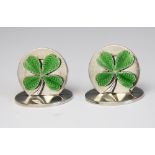 A cased pair silver shamrock menu holders, Sampson Mordan, Chester 1907,