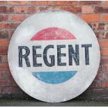 Two coloured tin Regent petrol advertising signs, comprising a larger sign 97.