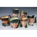 Six large Royal Doulton character jugs; Vicar of Bray, John Peel, Toby Philpots,
