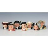 Seven Royal Doulton miniature character jugs; The Lawyer D6524, Old Charley D6046,