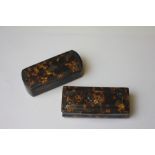Two 19th century faux tortoiseshell papier mache snuff boxes, 10cm and 9.