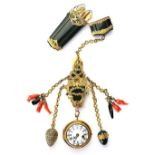 An 18th century French gilt metal mounted bloodstone chatelaine,