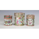 A graduated set of three Canton famille rose jars and covers,