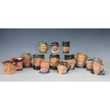 Fourteen Royal Doulton small character jugs; Auld Mac, John Peel, Beefeater, Micawber, Fat Boy,