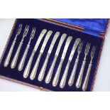 A cased set of six silver knives and forks, C W Fletcher & Son Ltd and Henry Williamson,