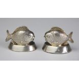 Two fish silver menu holders, Sampson Mordan, Chester 1911 and 1912,