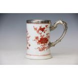 A large Chinese porcelain mug later silver mounted, probably Thomas Wallis, London 1785,