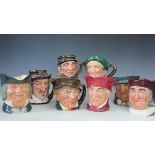 Eight large Royal Doulton character jugs; Izaak Walton D6404, Johnny Appleseed D6372,