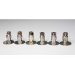 Six silver novelty owl menu holders, Sampson Mordan, Chester 1904 (x5) and 1912 (x1),