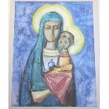 Tadeusz Was (Polish 1912-2005) Mixed media on paper The Madonna and Child Signed lower right 50.