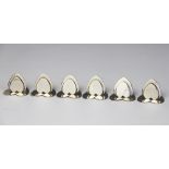 A cased set of six heart shaped menu holders, Sampson Mordan, Chester 1905,