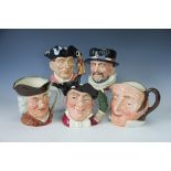 Five large Royal Doulton character jugs; Farmer John, Sam Johnson, Beefeater D6206, Mine Host D6468,