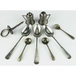 A selection of small silver to include a pair of Levi and Salaman condiments, salt spoons,