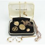 A selection of gold jewellery, to include; a 9ct gold decorative Albert, a tie pin stamped '9ct',