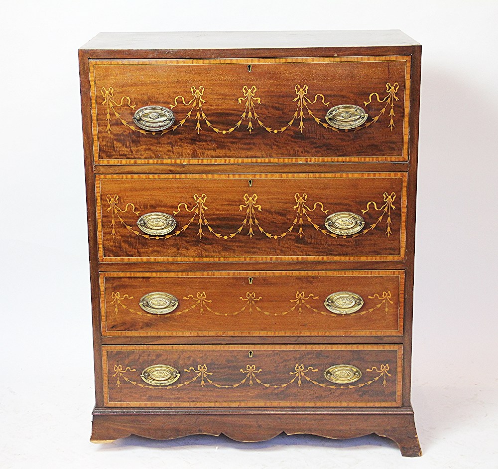An Edwardian inlaid secretaire chest of drawers,