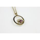 A spider set necklace, the yellow metal oval pendant, with stone set spider,