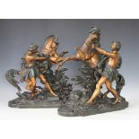 A pair of gilt spelter Marley horse groups,