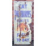 Two enamel advertising signs, to include a 'Eat Palethorpes pork pies' 92cm H x 38cm W,