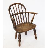 A 19th century beech and ash childs Windsor type chair, with solid seat on turned legs, 57cm H,