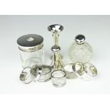 A selection of silver items, to include a pair of silver napkin rings, Charles Horner Ltd,