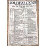 A World War II Shrewsbury Train Departure time table, dated May 22nd 1944,