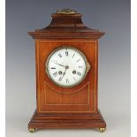 An Edwardian inlaid mahogany eight day mantel clock,