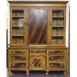 An early 19th century painted pine kitchen dresser with original scumbled faux grain finish,