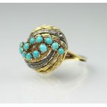 A turquoise and diamond set dress ring,