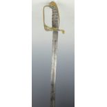 A Victorian officers sword, with 82cm acid etched blade decorated with crowned VR cipher,