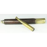 A 19th century lacquered brass single drawer telescope by J Canby Hull, 96cm at full length,