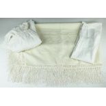 A cream silk fringed shawl or table cloth,