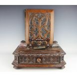 A Victorian carved oak desk stand,