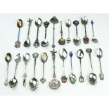 A selection of silver and plated collectors tea spoons, to include Continental examples, enamelled,