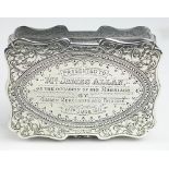 A silver table snuff box, Colen Hewer, Cheshire, Chester 1908,