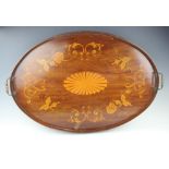 An Edwardian inlaid mahogany oval serving tray,