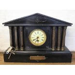 A Victorian black marble eight day mantle clock, (as found),