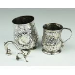 Two silver christening mugs, London 1824 and 1802,