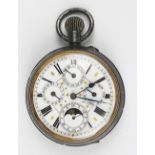 A bi-metal quartetto dial calendar moon phase pocket watch,